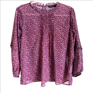 PAPER MOON Pink & White Floral Sheer Vadual Dainty Sweet Blouse Size Large